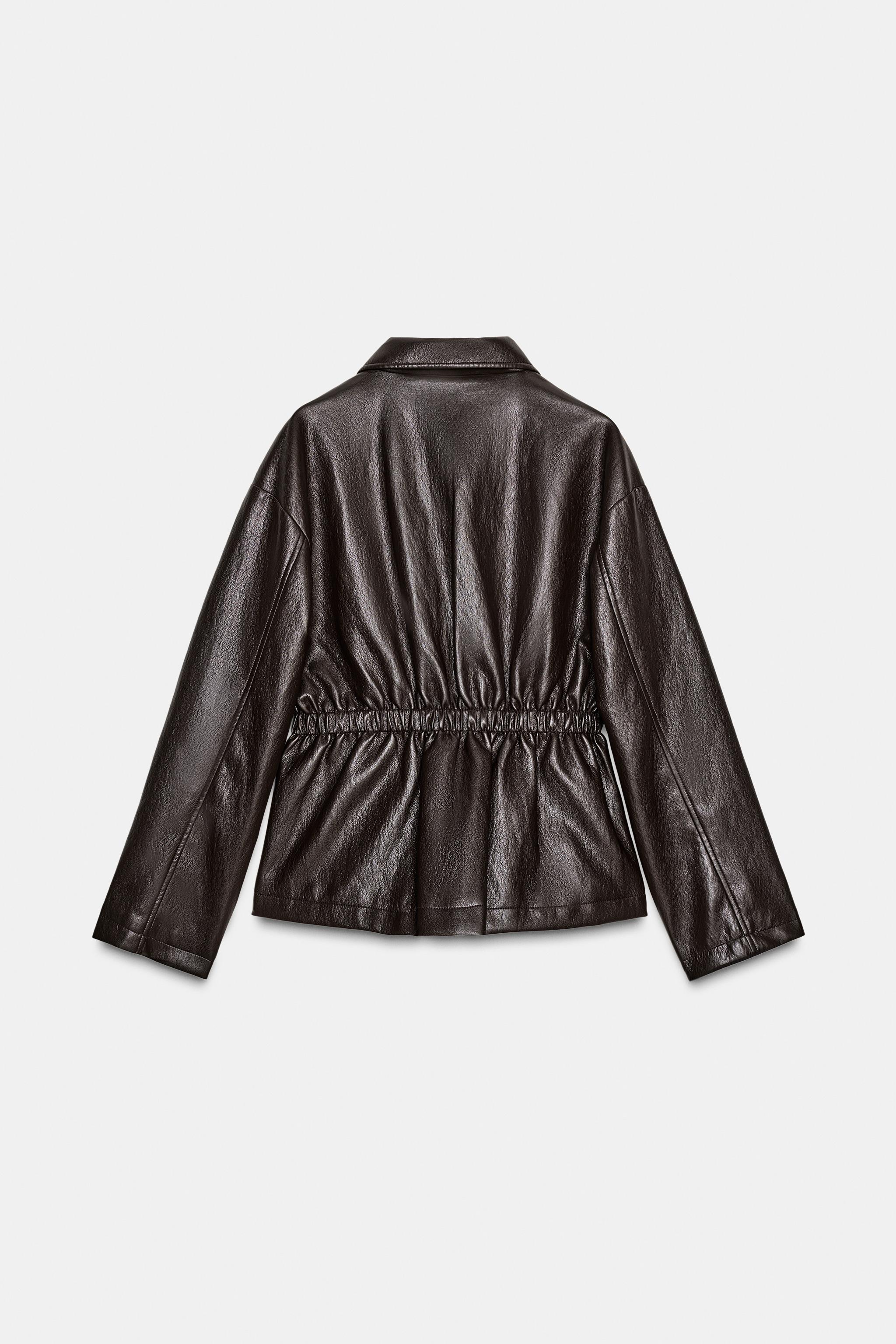 ELASTIC WAIST FAUX LEATHER JACKET